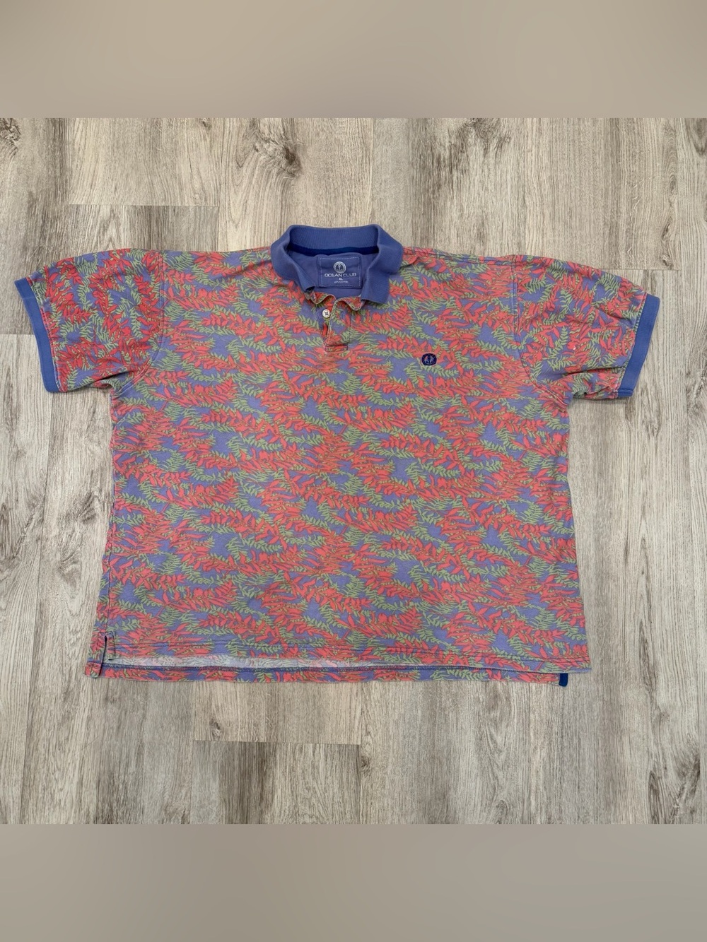 Ocean Club Tropical Print Polo Shirt XL 100% Cotton Retro Coastal